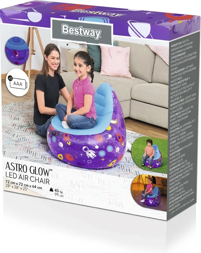 Nafukovacie kreslo LED Kosmos 72 x 72 x 64 Bestway 75122 fialové