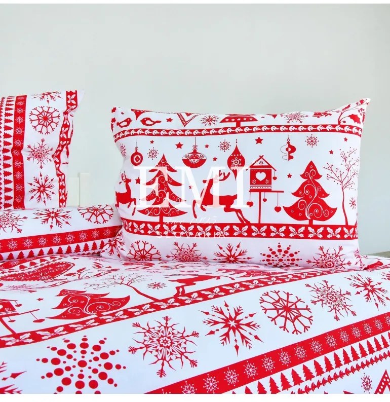 Vianočné bavlnené obliečky Eleonora červené EMI, Predĺžený set jednolôžko obsahuje 1x 140x220 + 1x 70x90