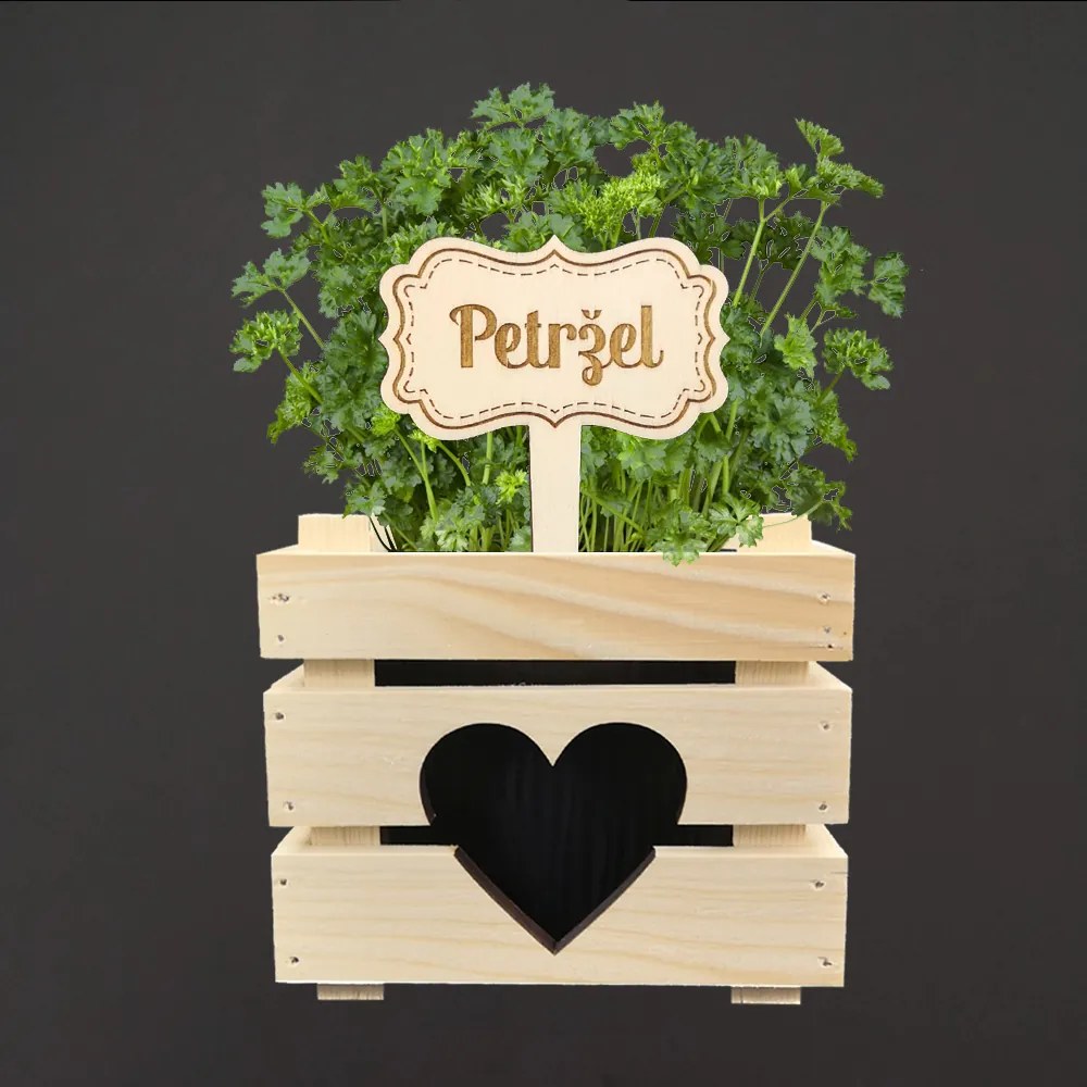 AMADEA Drevený zápich - ceduľka na bylinky Petržlen, výška 20 cm, český výrobok