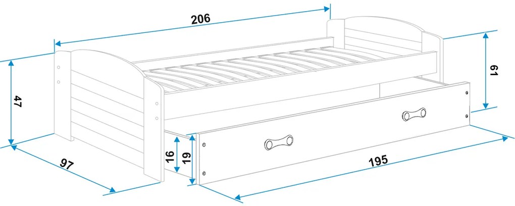 Interbeds Jednolôžková posteľ Lili2 Grafit pre teenagerov 200x90 s matracom a šuplíkom - zelená