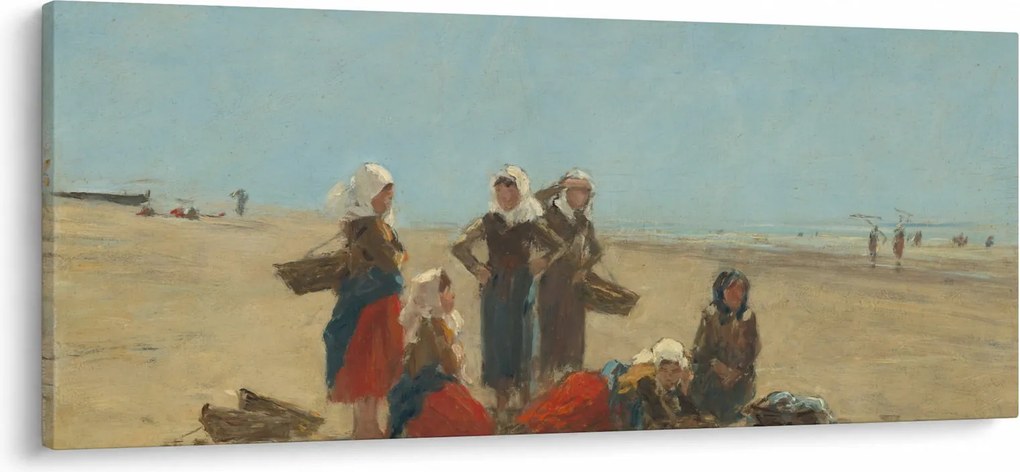 Obraz - Eugène Boudin, Women on the Beach at Berck, reprodukcia (120x50 cm)