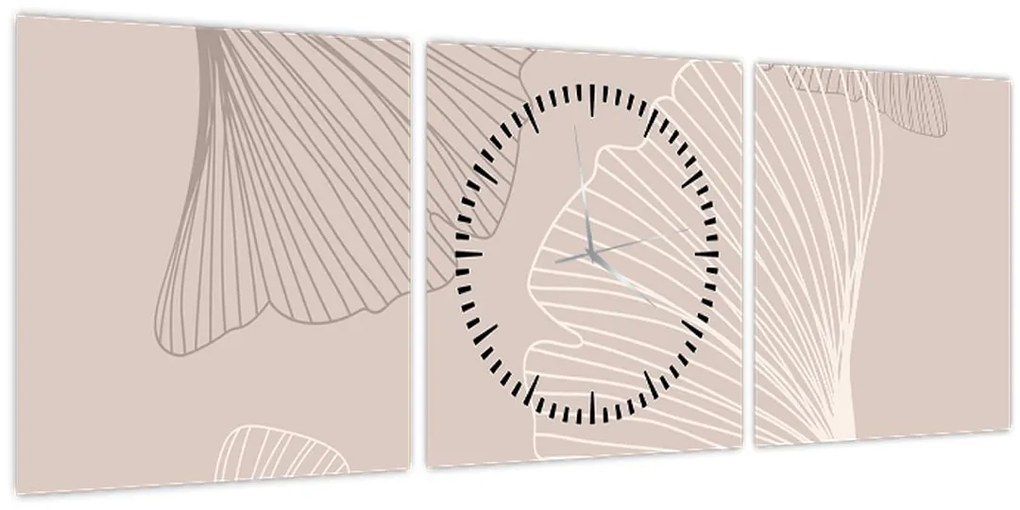 Obraz - Béžové listy N⁰6 (s hodinami) (90x30 cm)