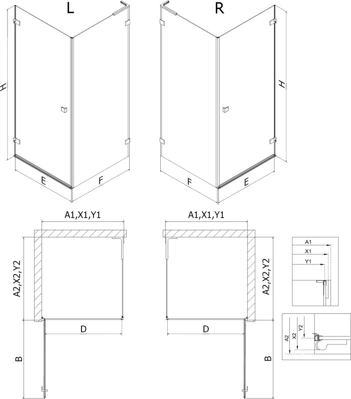 Mexen Lunar-B L, 1-krídlový sprchový kút, pravý, 80 x 70 cm, 8mm číre sklo, chrómový profil, 832L-080-070-01-00-P