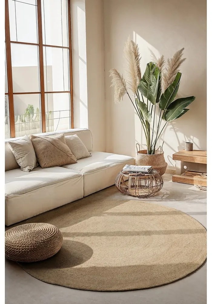 Slonovinový obojstranný jutový okrúhly koberec ø 200 cm Braided Ivory – Hanse Home