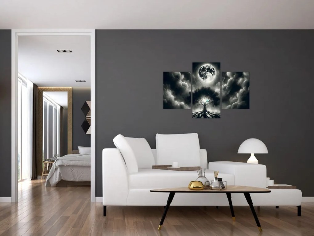 Obraz – Čiernobiely strom v splne (90x60 cm)