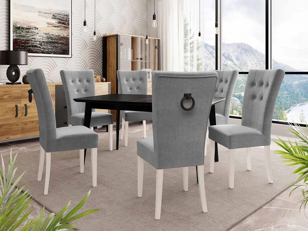 Rozkladací stôl 140x80 so 6 stoličkami ST67, Farby: čierny, Farby: chrom, Potah: Magic Velvet 2258