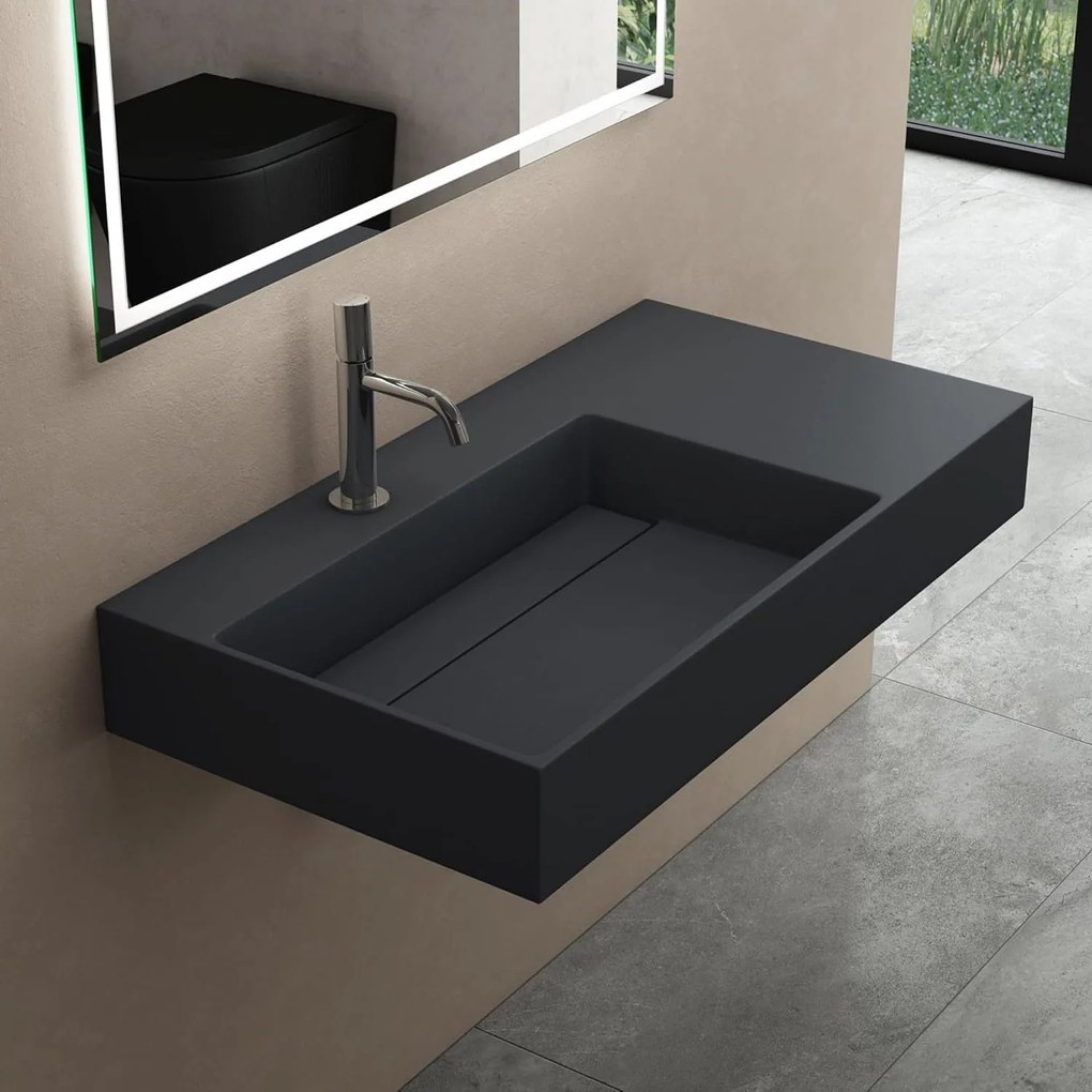 Rea Archi, umývadlo na dosku z konglomerátu 750x430x140 mm, ľavá verzia, šedá matná, REA-U4303