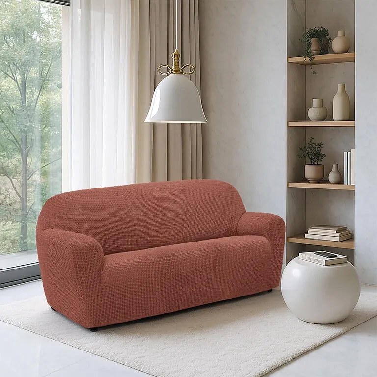 Super strečové poťahy RUBINIA tehlová dvojkreslo (š. 140 - 180 cm)