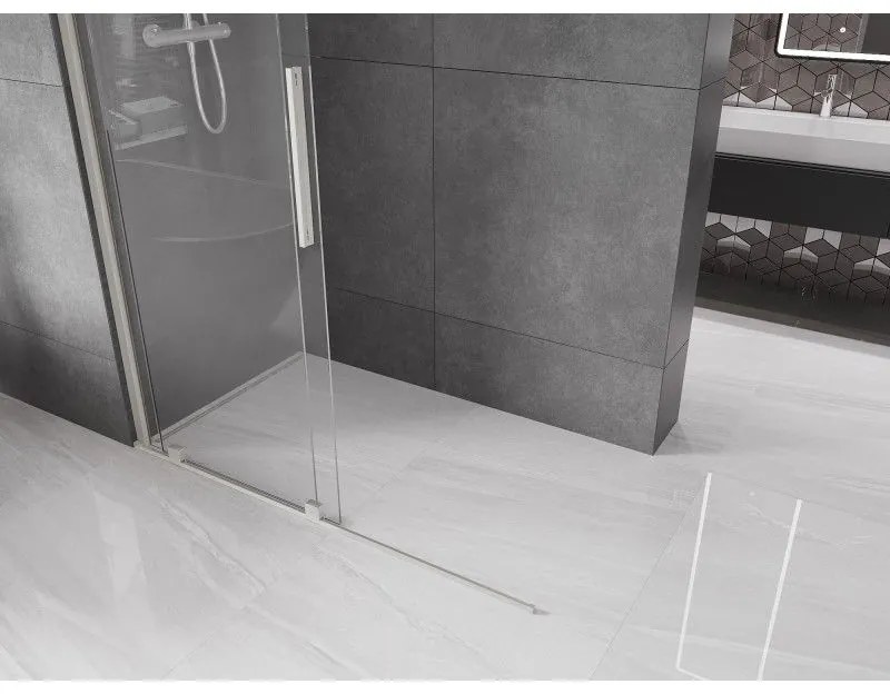 Mexen Velar, sprchová zástena s posuvnými dverami Walk-in 130 x 200 cm, 8mm číre sklo, brúsená oceľ, 871-130-000-03-97