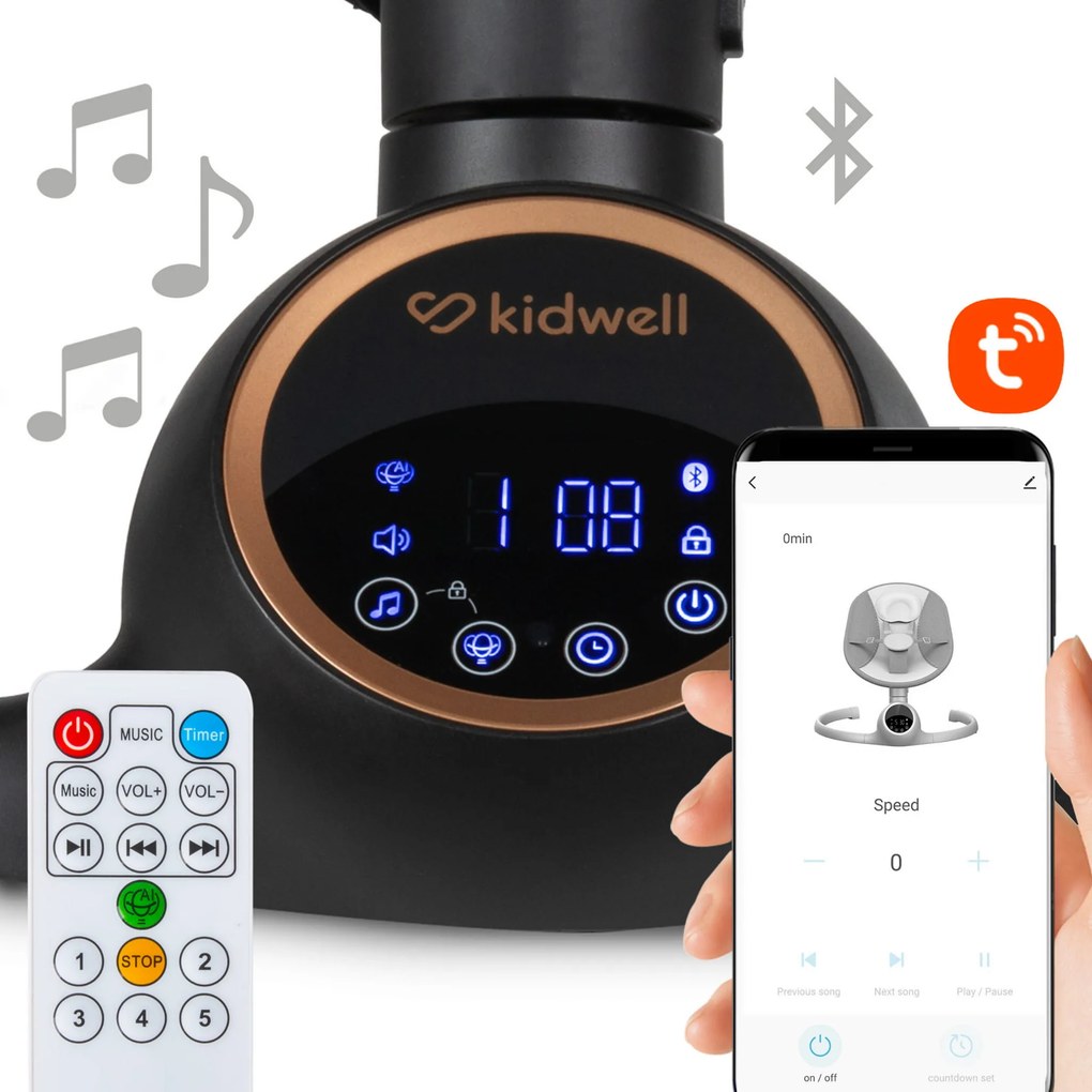 Elektrické hojdacie kreslo Kidwell REVE 2 v 1 s Bluetooth a aplikáciou Tuya