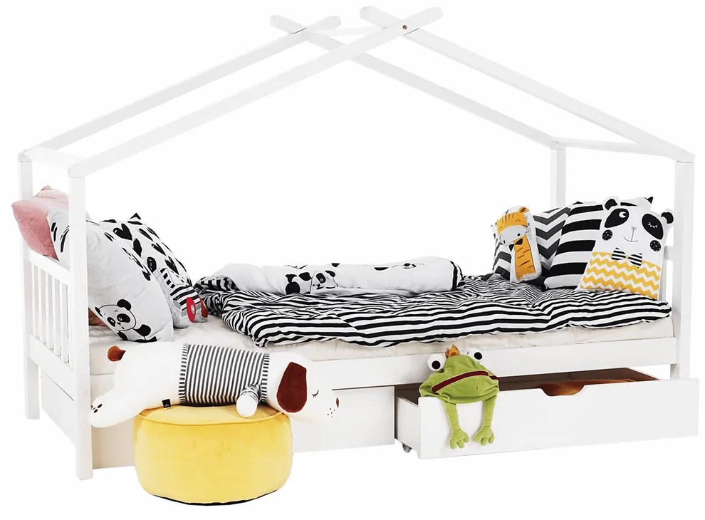 Posteľ s 2 kontajnermi, biela, ELISIA