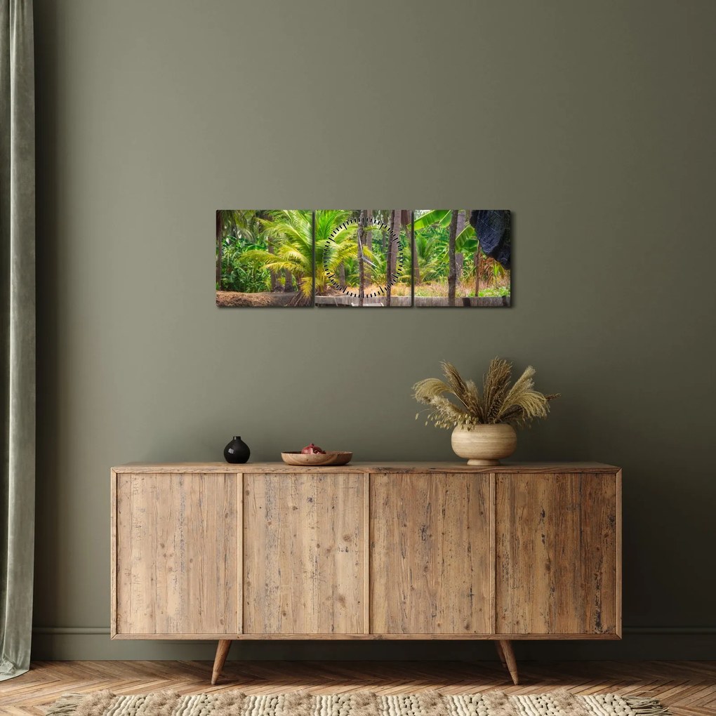 Obraz - Drevená loď na kanáli, Thajsko (s hodinami) (90x30 cm)
