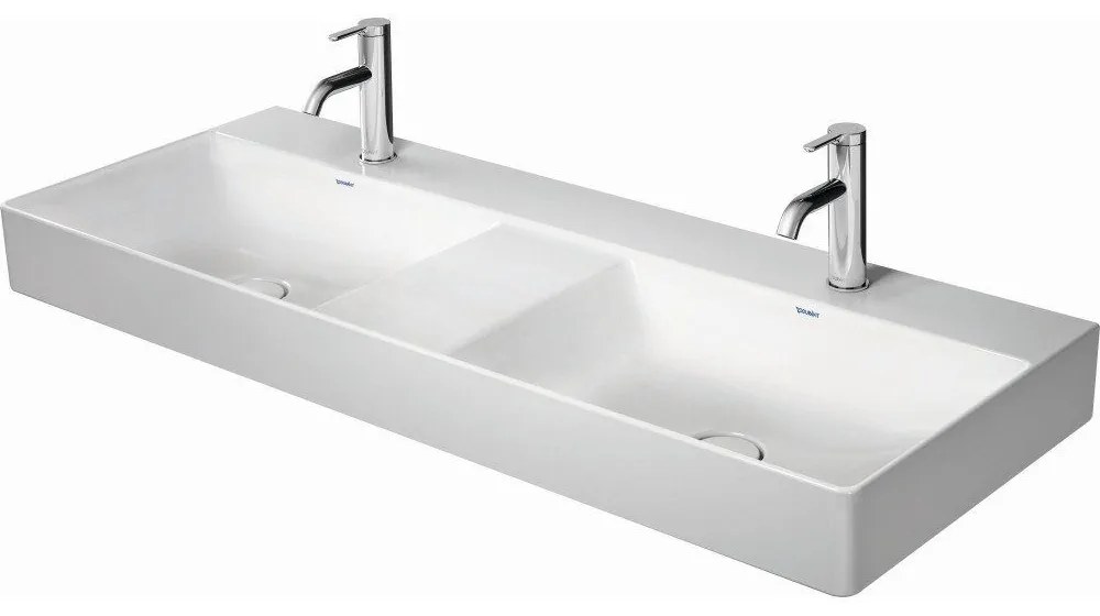 DURAVIT DuraSquare dvojumývadlo do nábytku s dvomi otvormi, bez prepadu, spodná strana brúsená, 1200 x 470 mm, biela, s povrchom WonderGliss, 23531200711