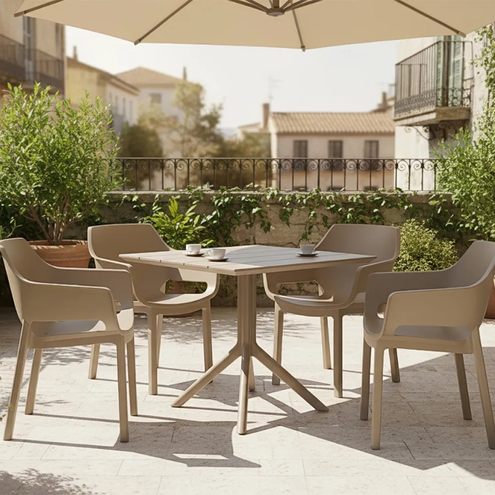 DORA záhradná stolička s podrúčkami taupe