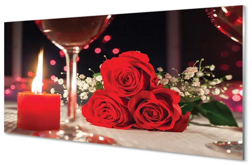 Nástenný panel  Ruže sviečka sklo 120x60 cm