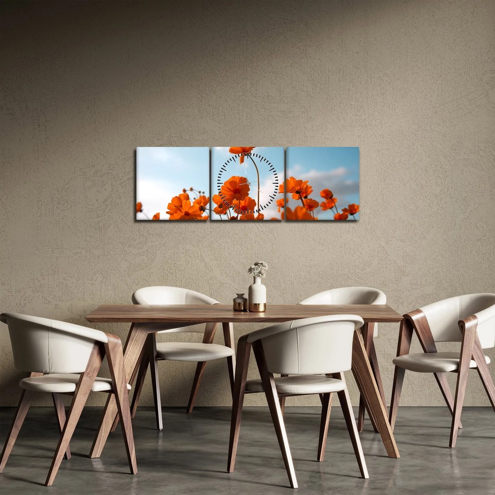 Obraz - Lúčne kvety (s hodinami) (90x30 cm)