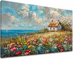 Obraz krajiny na plátne Vidiecky dom v kvetoch | Akrylové detaily