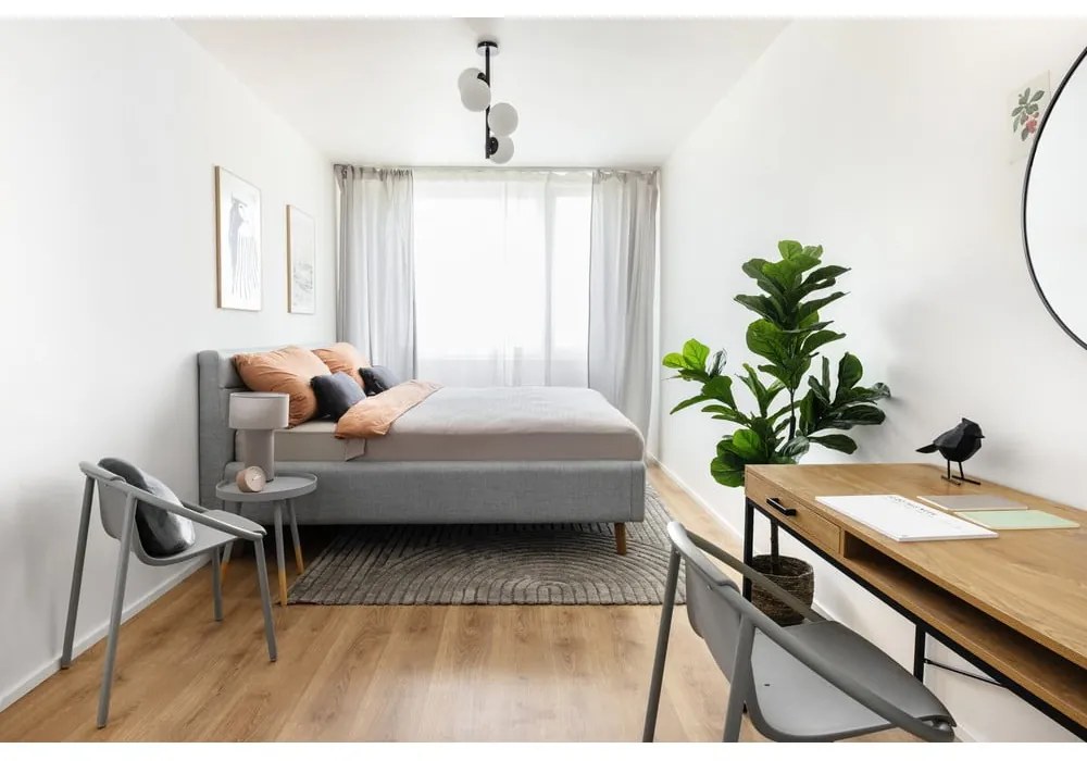 Sivomodrá čalúnená dvojlôžková posteľ s úložným priestorom s roštom 180x200 cm Lotte – Meise Möbel