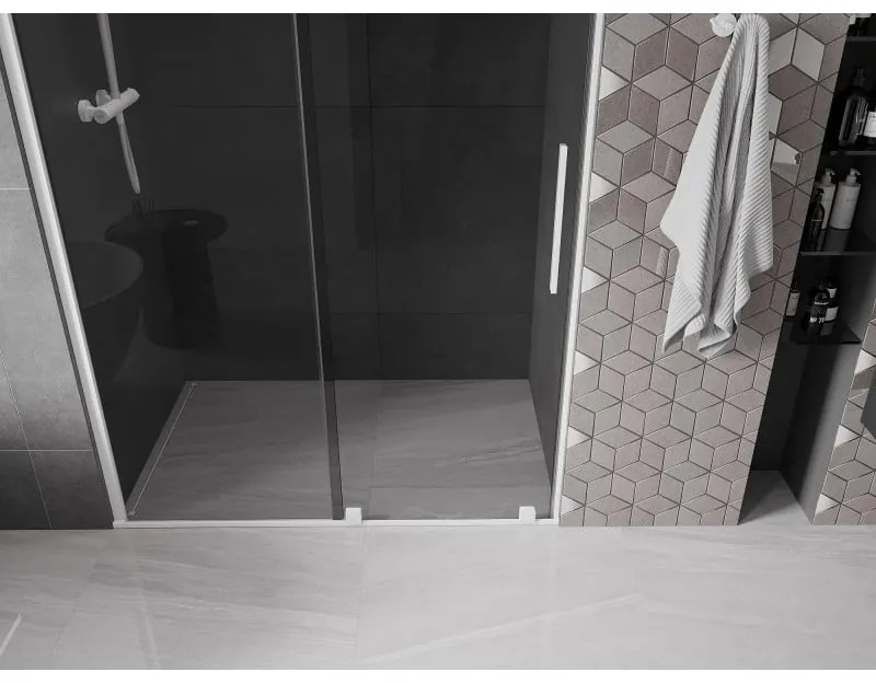 Mexen Velar, posuvné sprchové dvere do otvoru 150 cm, 8mm šedé sklo, biela matná, 871-150-000-41-20