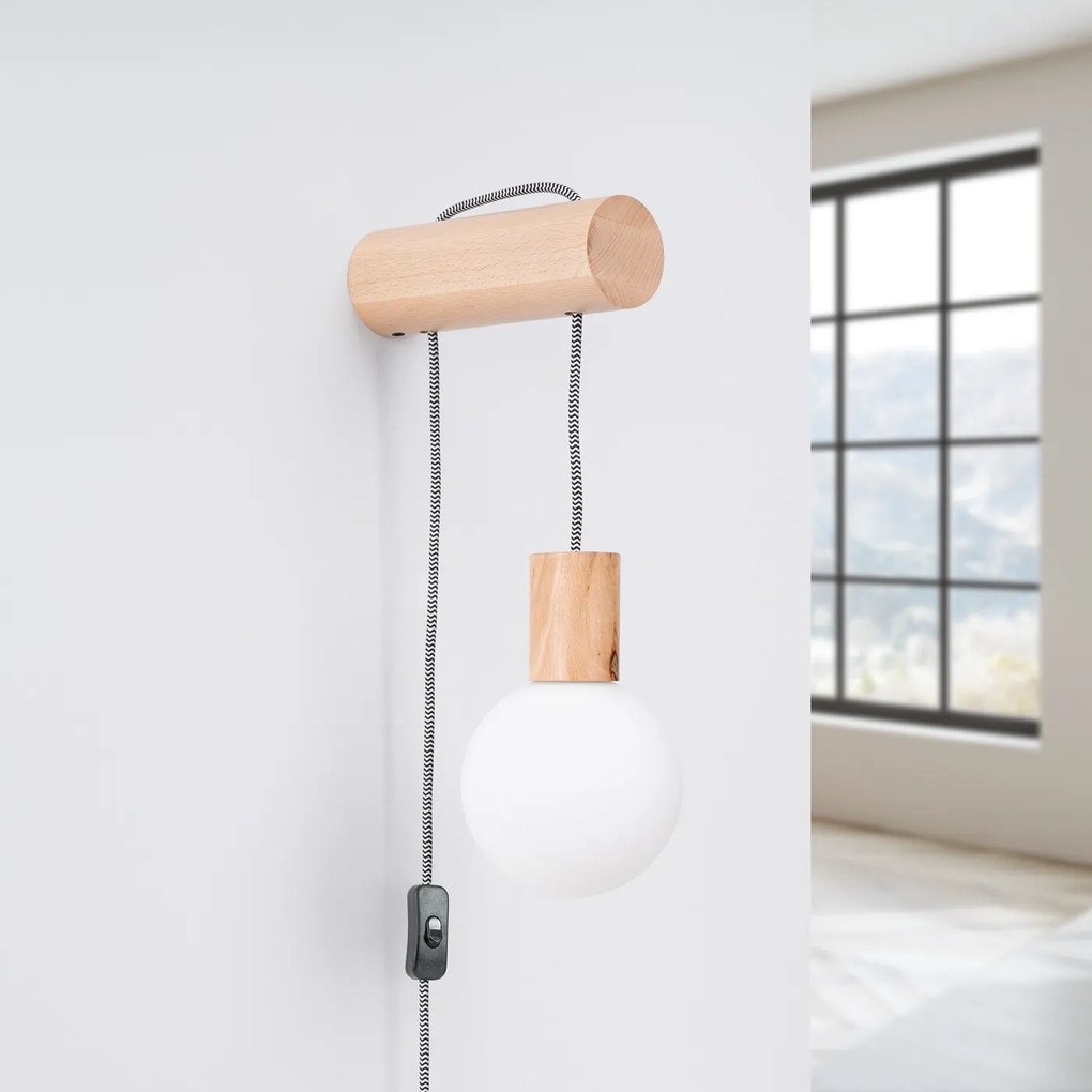 Sollux Lighting Nástenné svietidlo Nimbi, 1x biele sklenené tienidlo, drevo