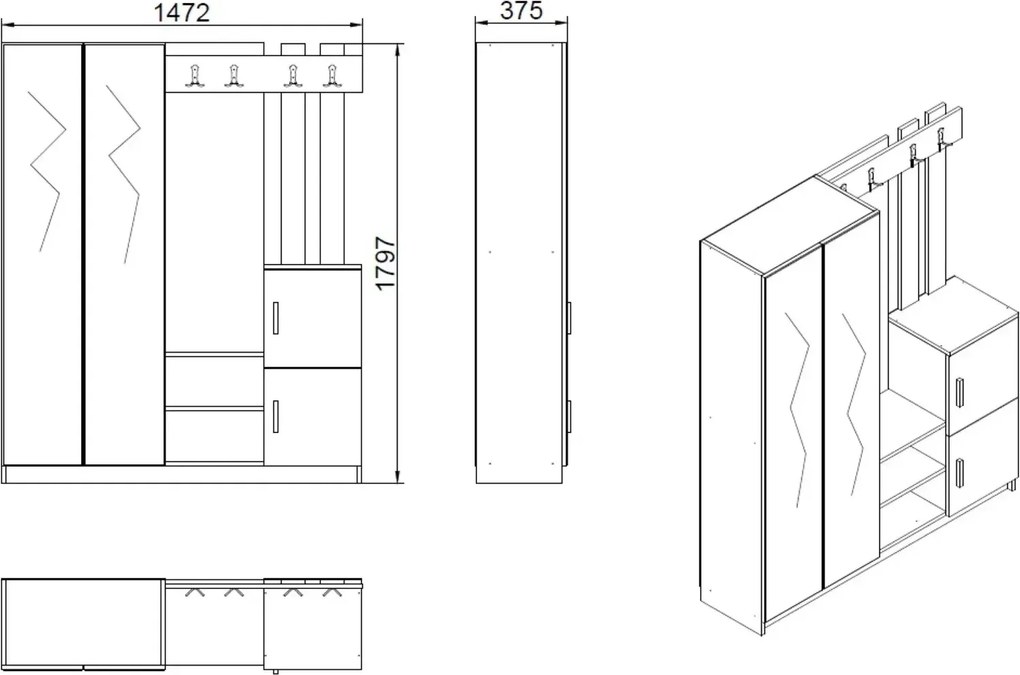 Predsieňová stena Houseland Visor borovica Atlantic/antracitovo sivá