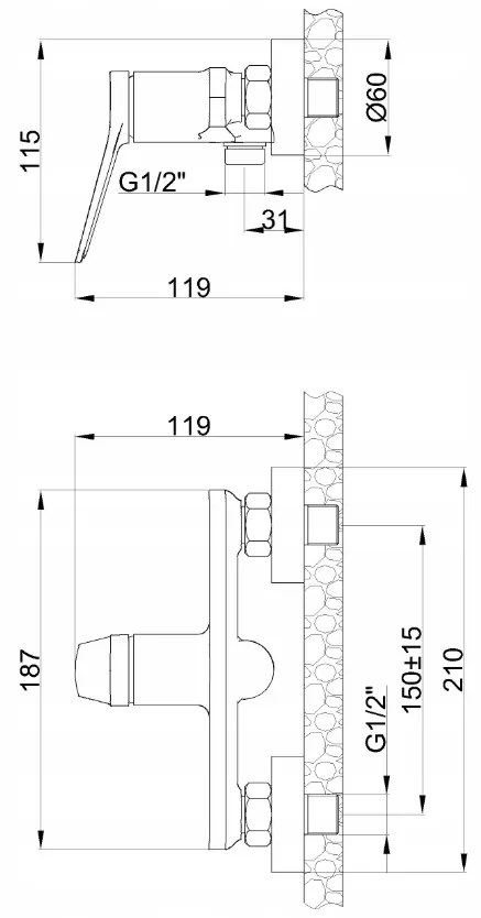 Invena Alonia, nástenná sprchová batéria s ručnou sprchovou súpravou, zlatá matná, INV-BN-70-009-V