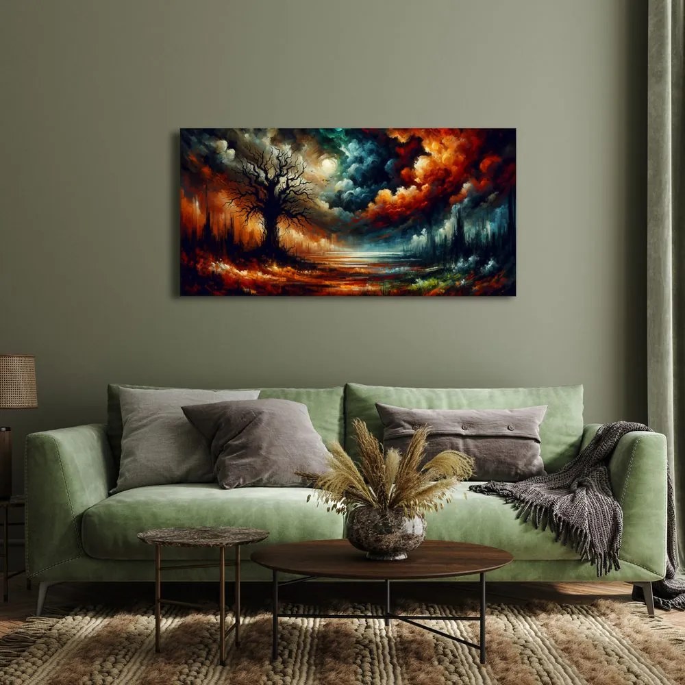 Obraz krajina s farebným stromom života