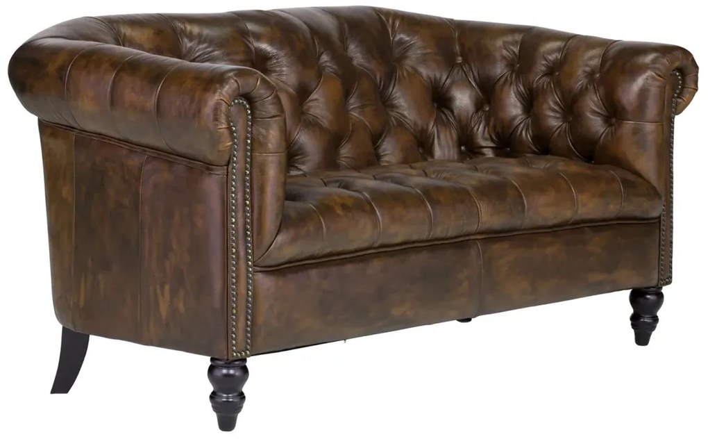 furniture-nabytek.cz - Masívna pohovka Chesterfield Shelford, 2-miestna, pravá koža, hnedá