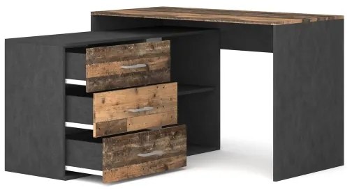 Písací stôl so zásuvkami a univerzálnym rohom P/L JULES hnedá/čierna