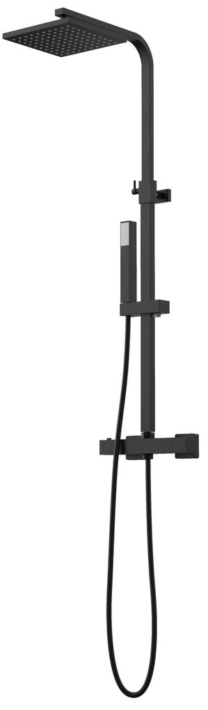 Gamma Cube, sprchová súprava s termostatickou batériou, hlavovou a ručnou sprchou, výška 91-135cm, čierna matná, GMA-BCEZNT-BK