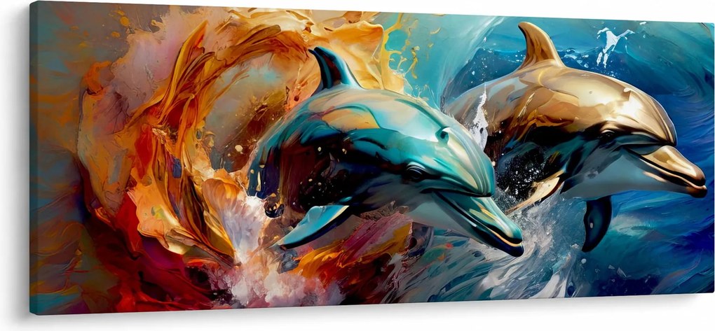 Obraz - Maľba delfínov (120x50 cm)