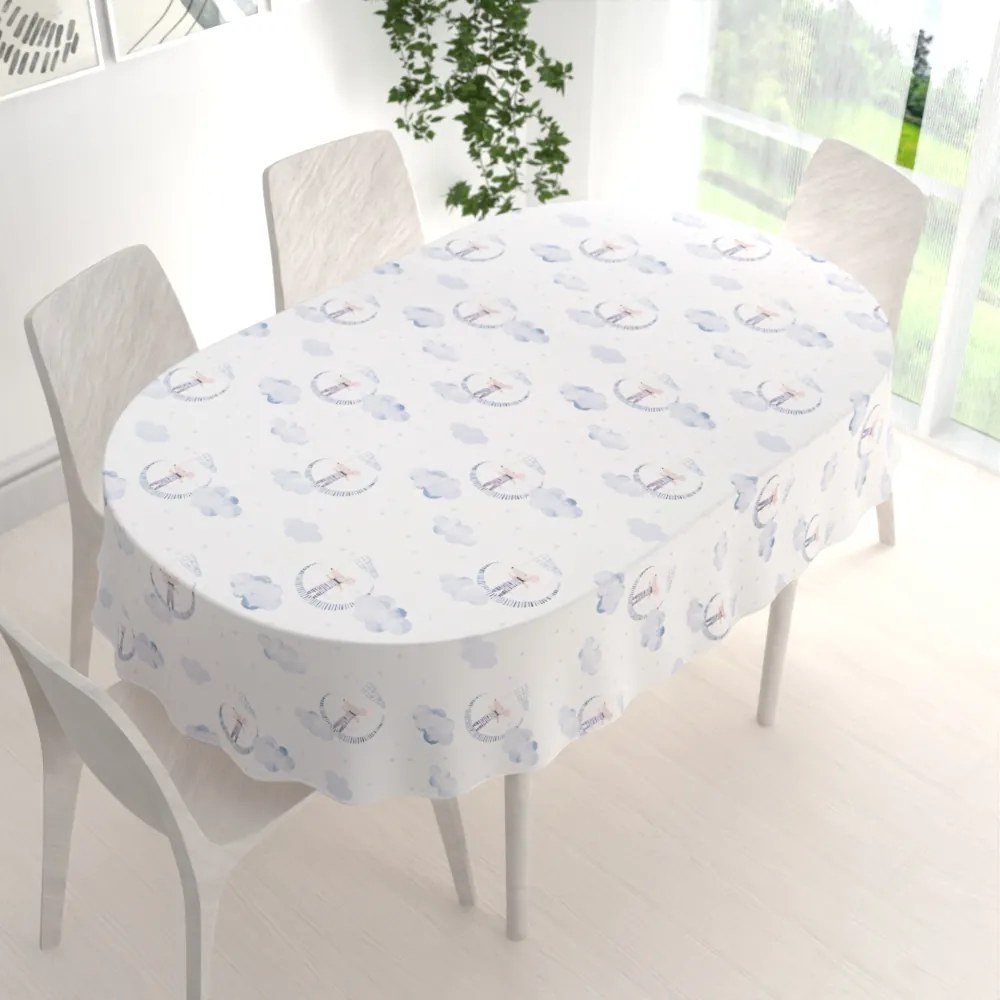 Biante Detský bavlnený oválny obrus Sandra SA-579 Myšky medzi modrými obláčikmi 140x220 cm