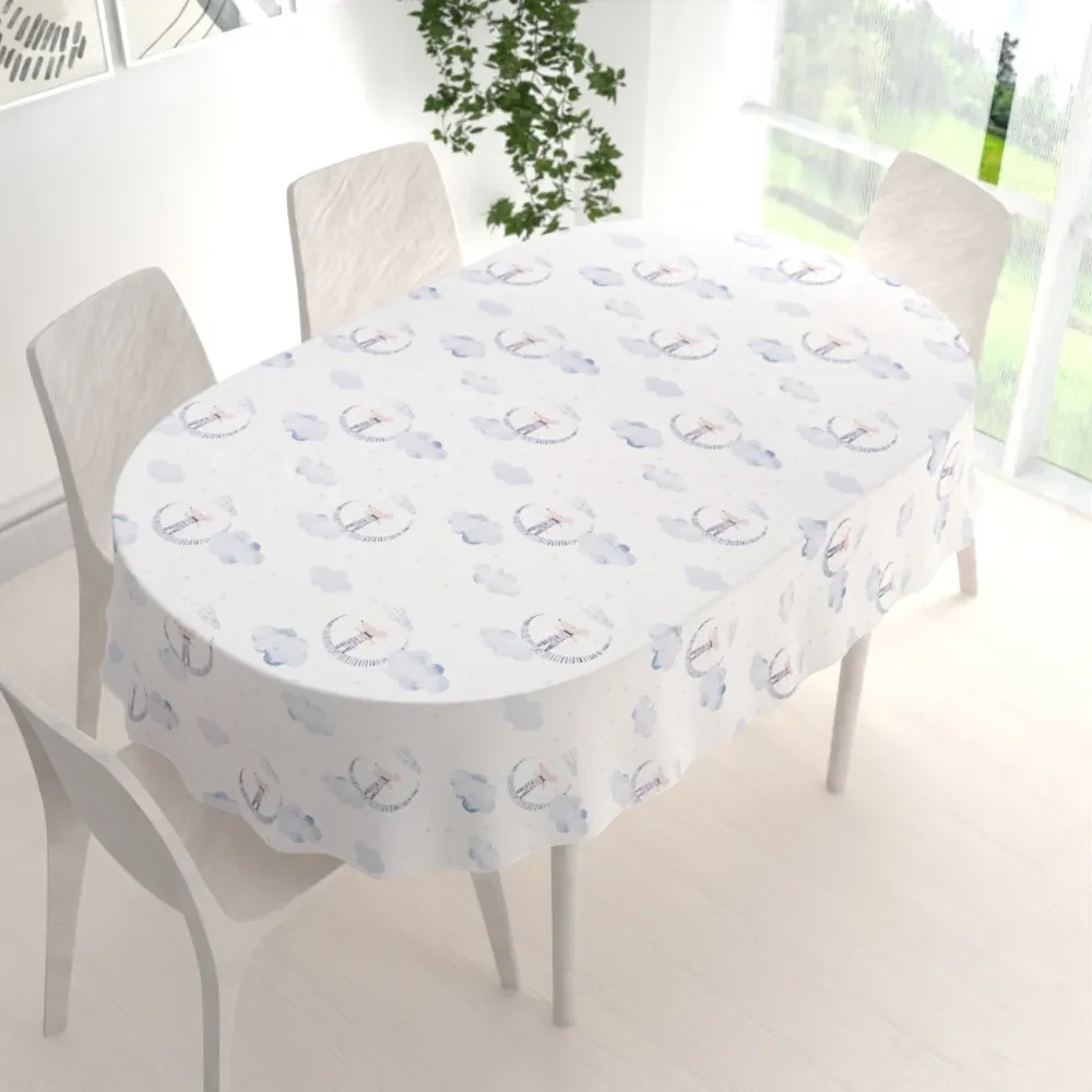 Biante Detský bavlnený oválny obrus Sandra SA-579 Myšky medzi modrými obláčikmi 140x220 cm