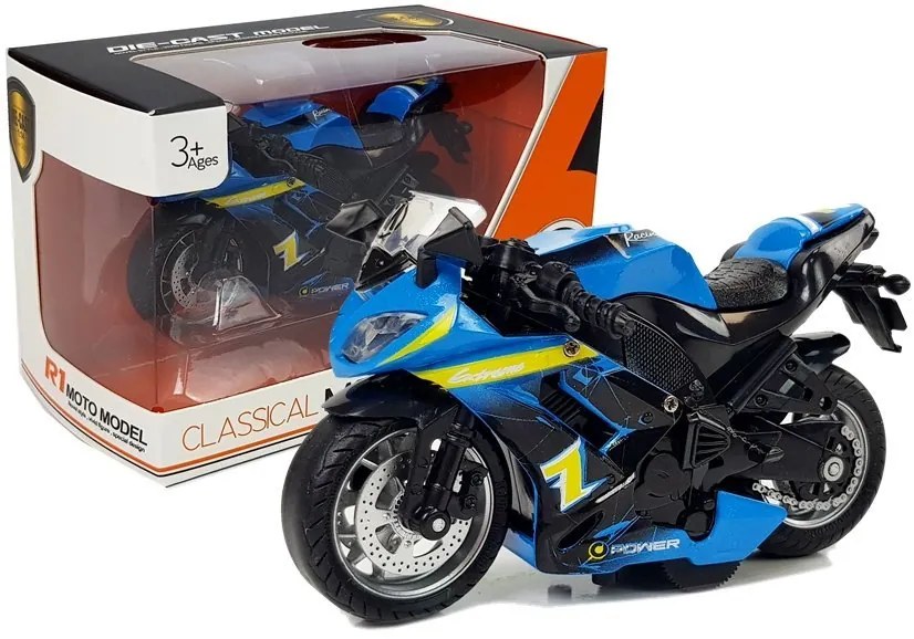 LEAN TOYS Motocykel na naťahovanie 1:14 - modrý