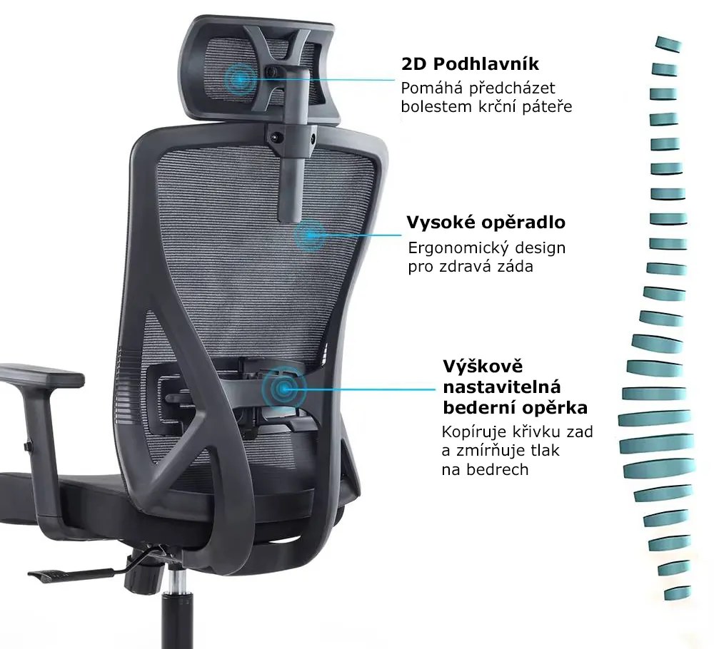 Kancelárska ergonomická stolička Neoseat FLEX PRO — sieť / látka, čierna, nosnosť 150 kg