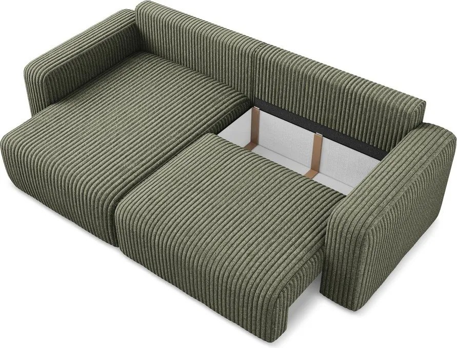 Zelená menčestrová rozkladacia/s úložným priestorom rohová pohovka (ľavý roh/s leňoškou) Kona – Makamii