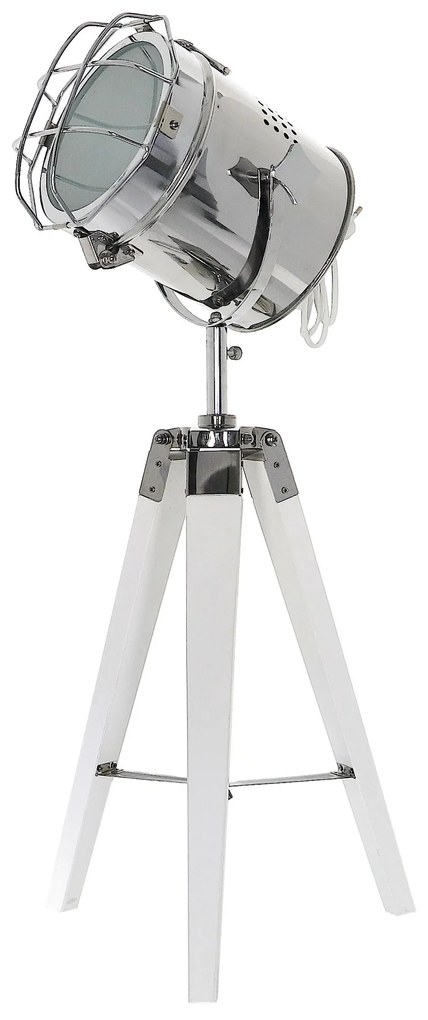 Dekorstudio Podlahová lampa TRIPOD na bielej trojnožke s chrómovaným tienidlom