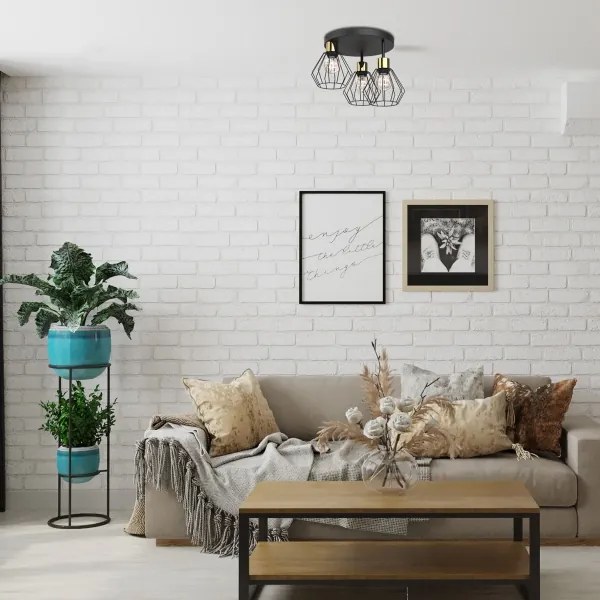 Stropné svietidlo PARKLA 3xE27/15W/230V čierna/zlatá