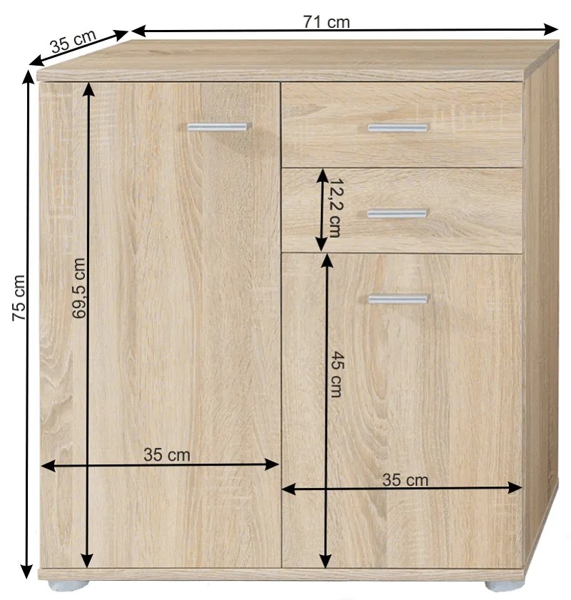 Komoda Tammy 2 2T2S (dub sonoma). Vlastná spoľahlivá doprava až k Vám domov. 794862