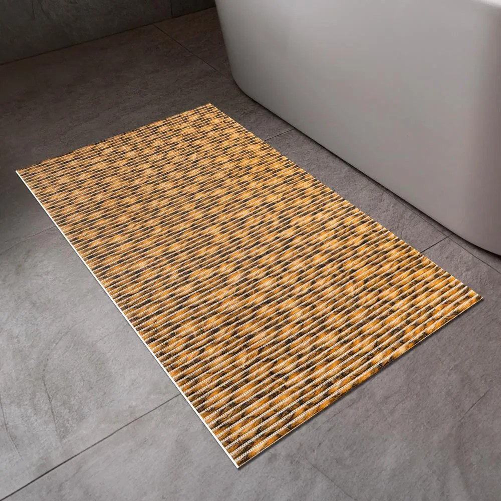 Kúpeľňová penová rohož / predložka PRO-093 Oranžovo-čierny pletený vzor - metráž šírka 65 cm