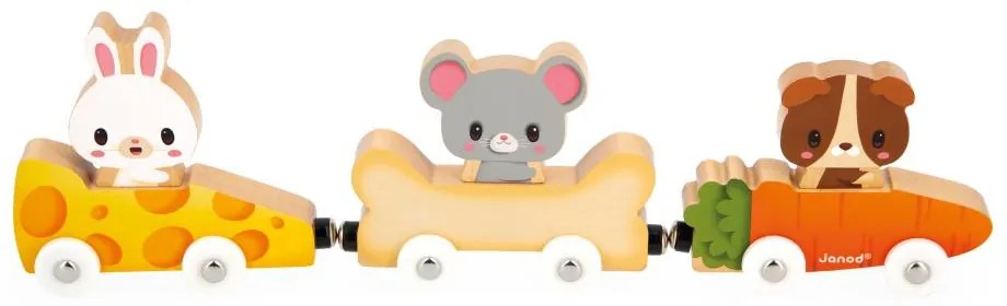 Drevený magnetický vláčik a domáce zvieratká