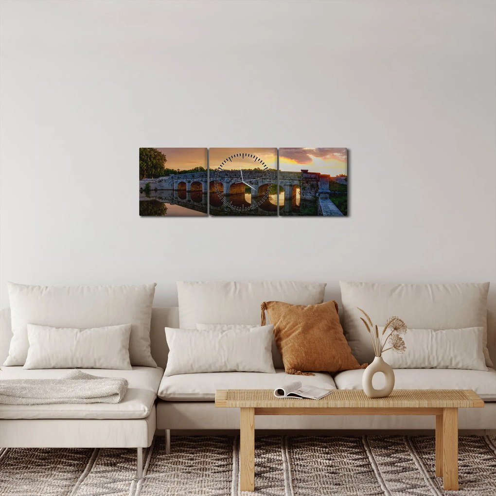 Obraz mostu (s hodinami) (90x30 cm)