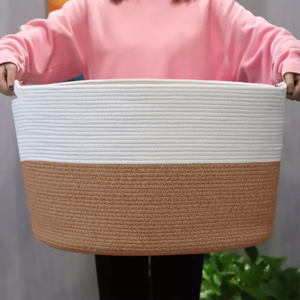 Prírodný košík BOHO 55 cm bielo - hnedý