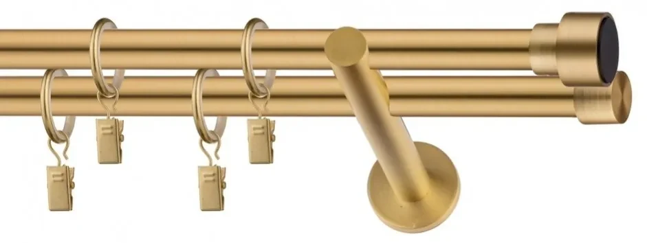 Dekorstudio Garniža dvojradová SLICK zlatá 19mm Dĺžka: 140cm, Typ uchytenia: Držiak dvojitý modern, Typ príslušenstva: Krúžky tiché so štipcami