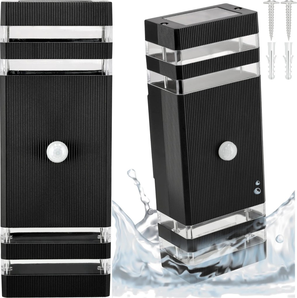 BERGE LED fasádne svietidlo 2xGU10 IP44 čierne so čidlom