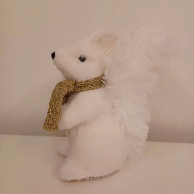 DECOLED Plyšová dekorácia veverička 14 × 20 × 24 cm, biela, polystyrén a plyš, biela a hnedá