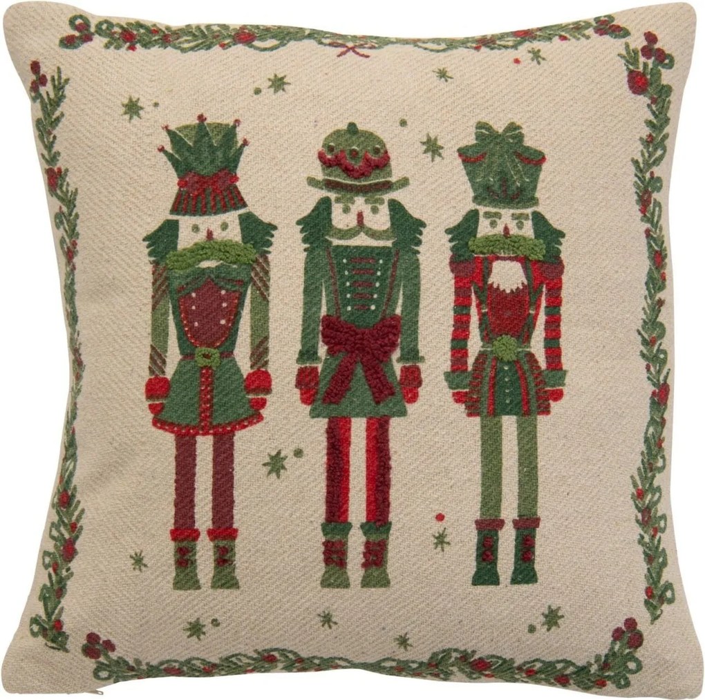 Polštář Nutcrackers z bavlny v barvě slonové kosti a tmavě zelené – 45*45*15 cm