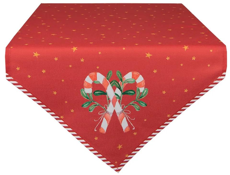 Červený bavlnený behúň na stôl Happy Little Christmas - 50*160 cm