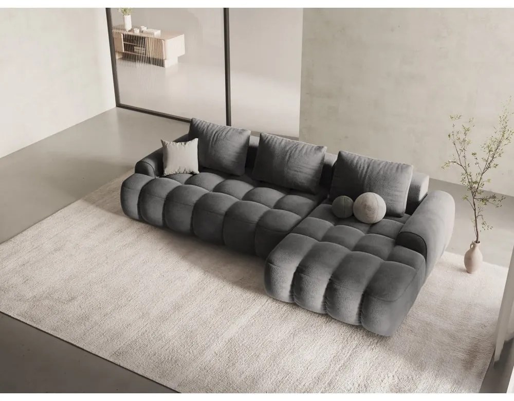 Sivá zamatová rozkladacia/s úložným priestorom rohová pohovka (pravý roh/s leňoškou) Linz – Cosmopolitan Design