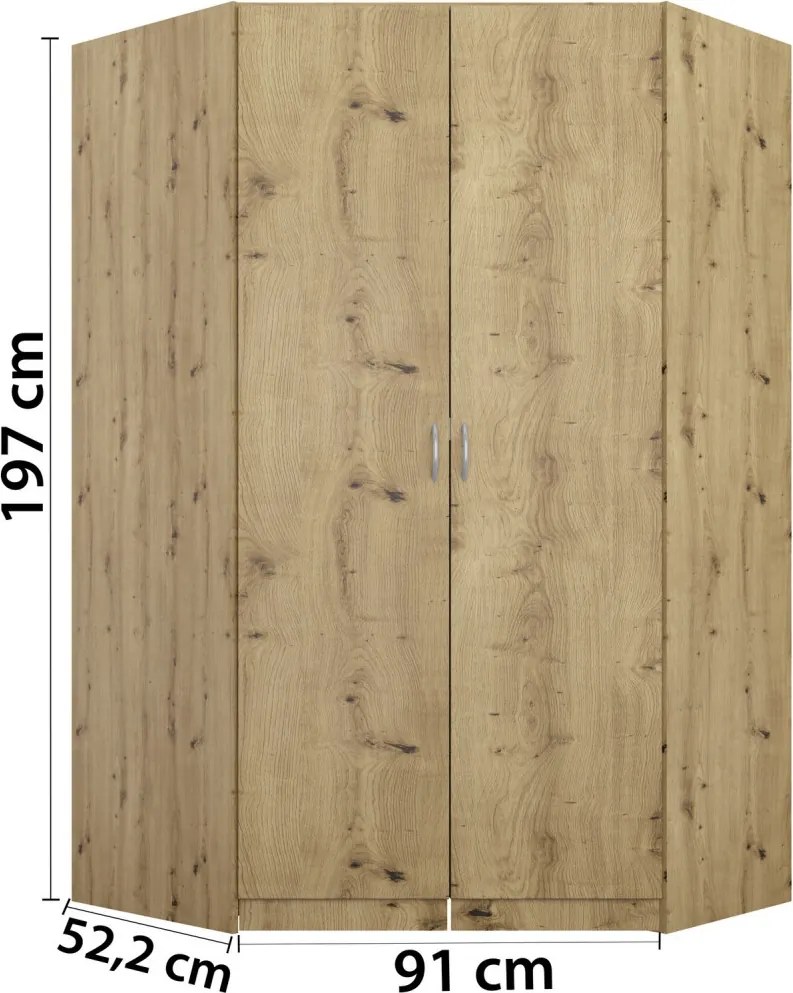 Rohová šatníková skriňa Case, dub artisan